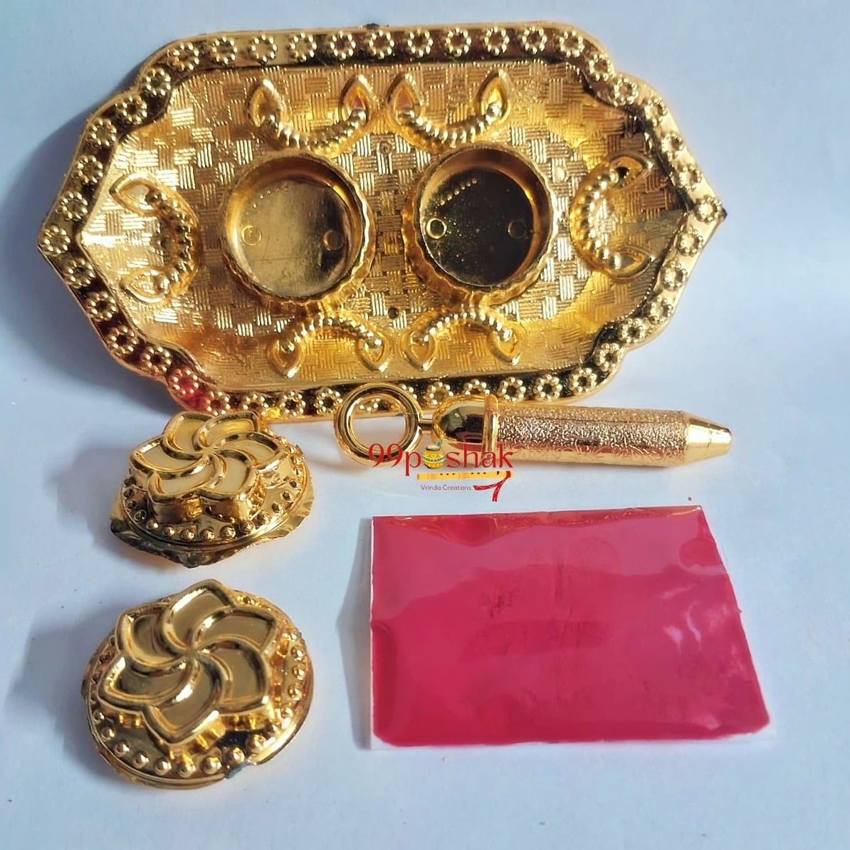 Oval Golden Holi Plate with Pichkari and Gulal