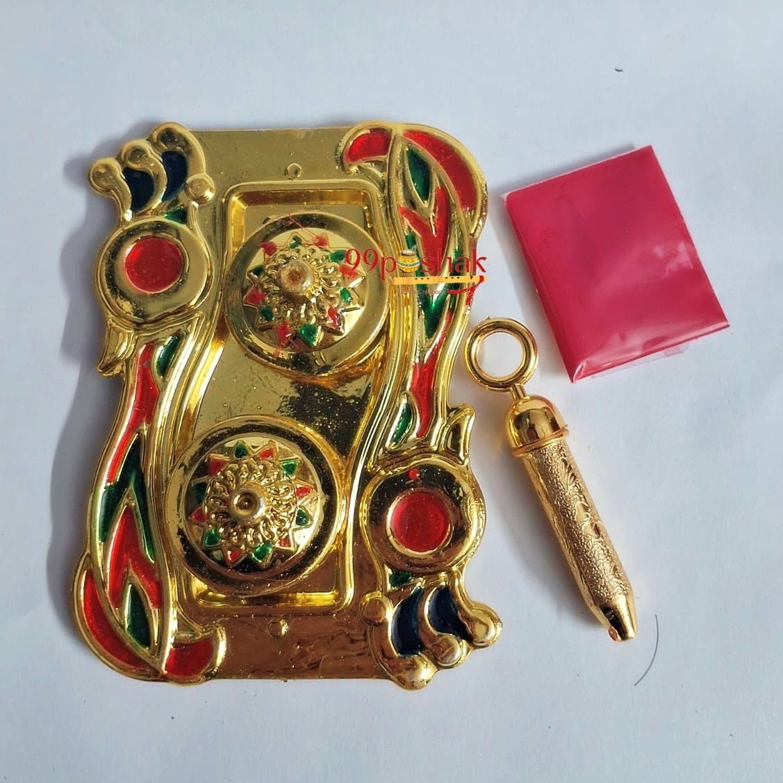 Holi Golden & Mixed Colour Rectangle Plate with Pichkari Gulal