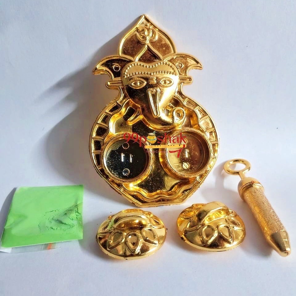 Holi Golden Plate Lord Ganesha with Pichkari Gulal