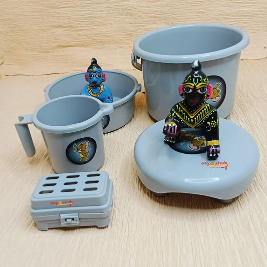 Laddu Gopal Bath Set - Pack of Tub, Bucket, Mug, Stool, Soap Case