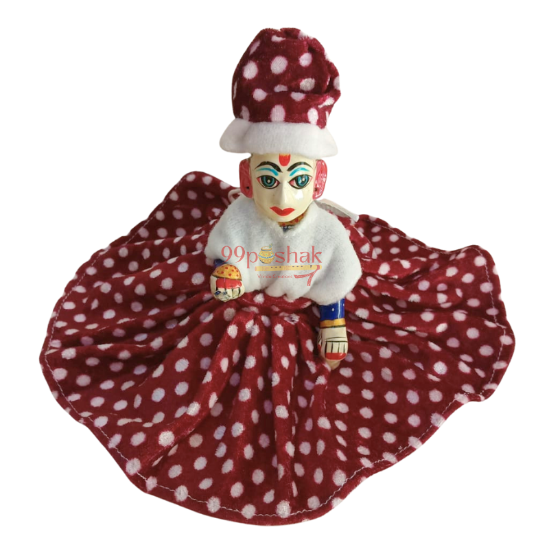 Winter Velvet Dotted Print Poshak – Laddu Gopal – Single Pc – Random Color