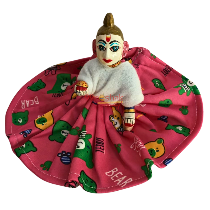 Laddu Gopal Velvet Cartoon Print Dress – Single Pc – Random Color