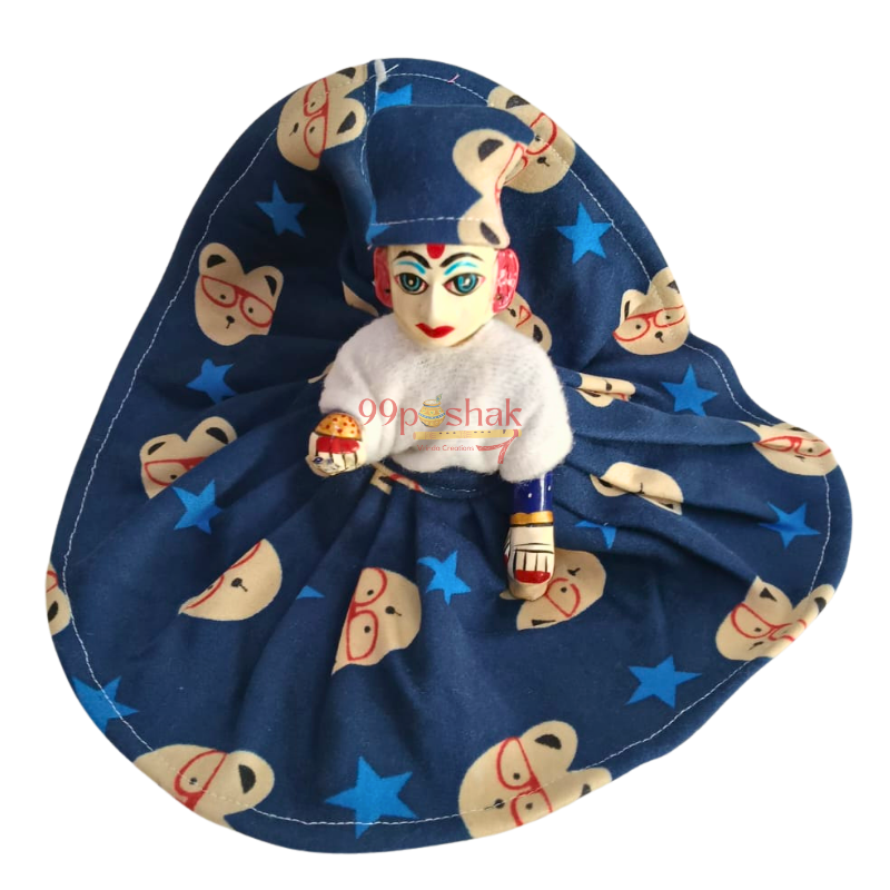 Laddu Gopal Velvet Cartoon Print Dress – Single Pc – Random Color