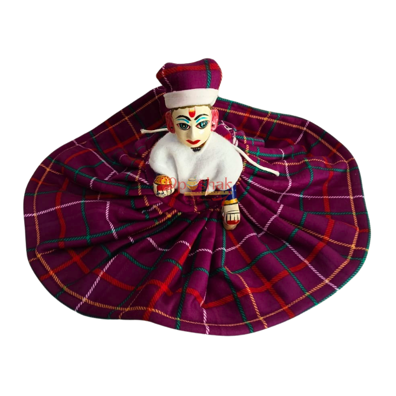 Laddu Gopal Woollen Checked Pattern Dress with Cap - Single Pc- Random Color