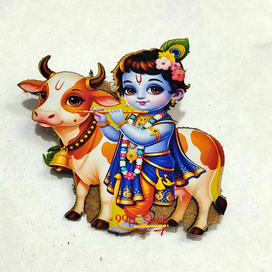 Spiritual Kanha with Cow MDF Wooden Fridge Magnet
