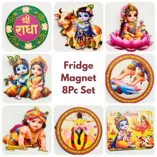 Laddu Gopal Fridge Magnet Combo 8Pc for Janmashtami - Wooden 3D Print - 3 Inch